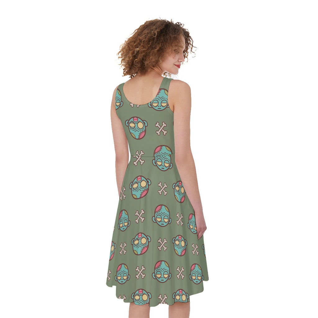 Cartoon Zombie Pattern Print Women's Sleeveless Dress