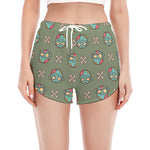 Cartoon Zombie Pattern Print Women's Split Running Shorts