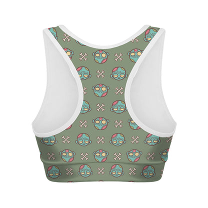 Cartoon Zombie Pattern Print Women's Sports Bra