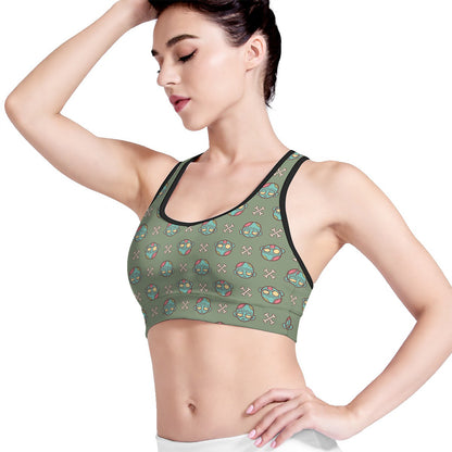 Cartoon Zombie Pattern Print Women's Sports Bra