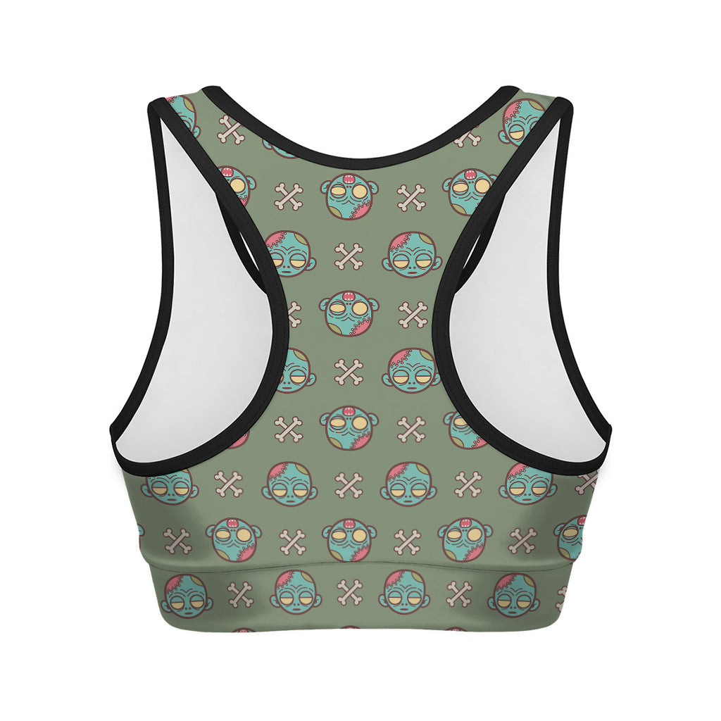 Cartoon Zombie Pattern Print Women's Sports Bra