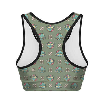 Cartoon Zombie Pattern Print Women's Sports Bra