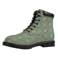 Cartoon Zombie Pattern Print Padded Collar Lace Up Boots
