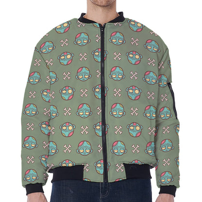 Cartoon Zombie Pattern Print Zip Sleeve Bomber Jacket