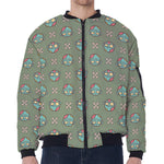 Cartoon Zombie Pattern Print Zip Sleeve Bomber Jacket