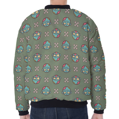 Cartoon Zombie Pattern Print Zip Sleeve Bomber Jacket