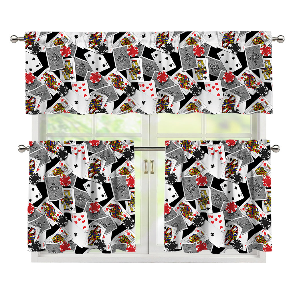 Casino Card And Chip Pattern Print 3 Piece Kitchen Curtains