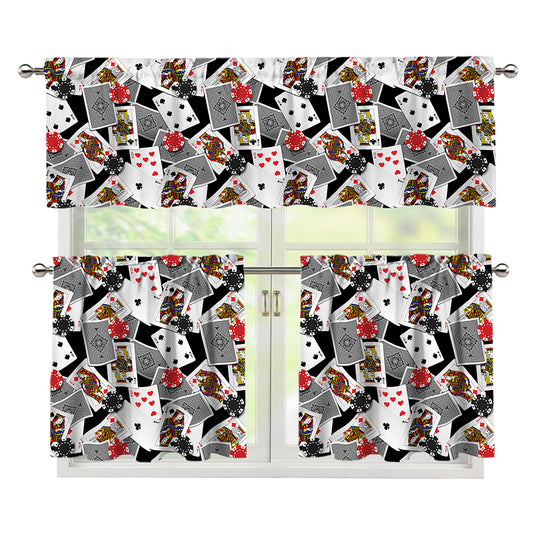 Casino Card And Chip Pattern Print 3 Piece Kitchen Curtains