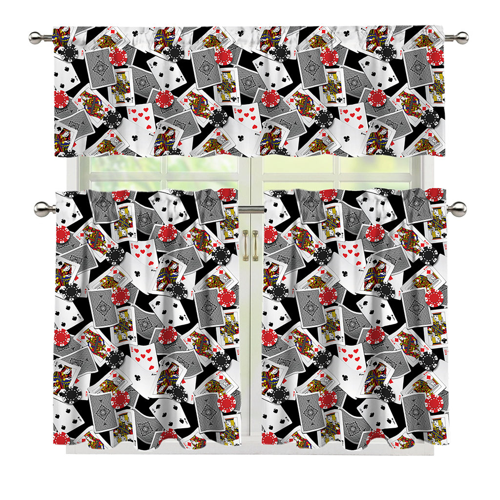 Casino Card And Chip Pattern Print 3 Piece Kitchen Curtains