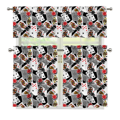 Casino Card And Chip Pattern Print 3 Piece Kitchen Curtains