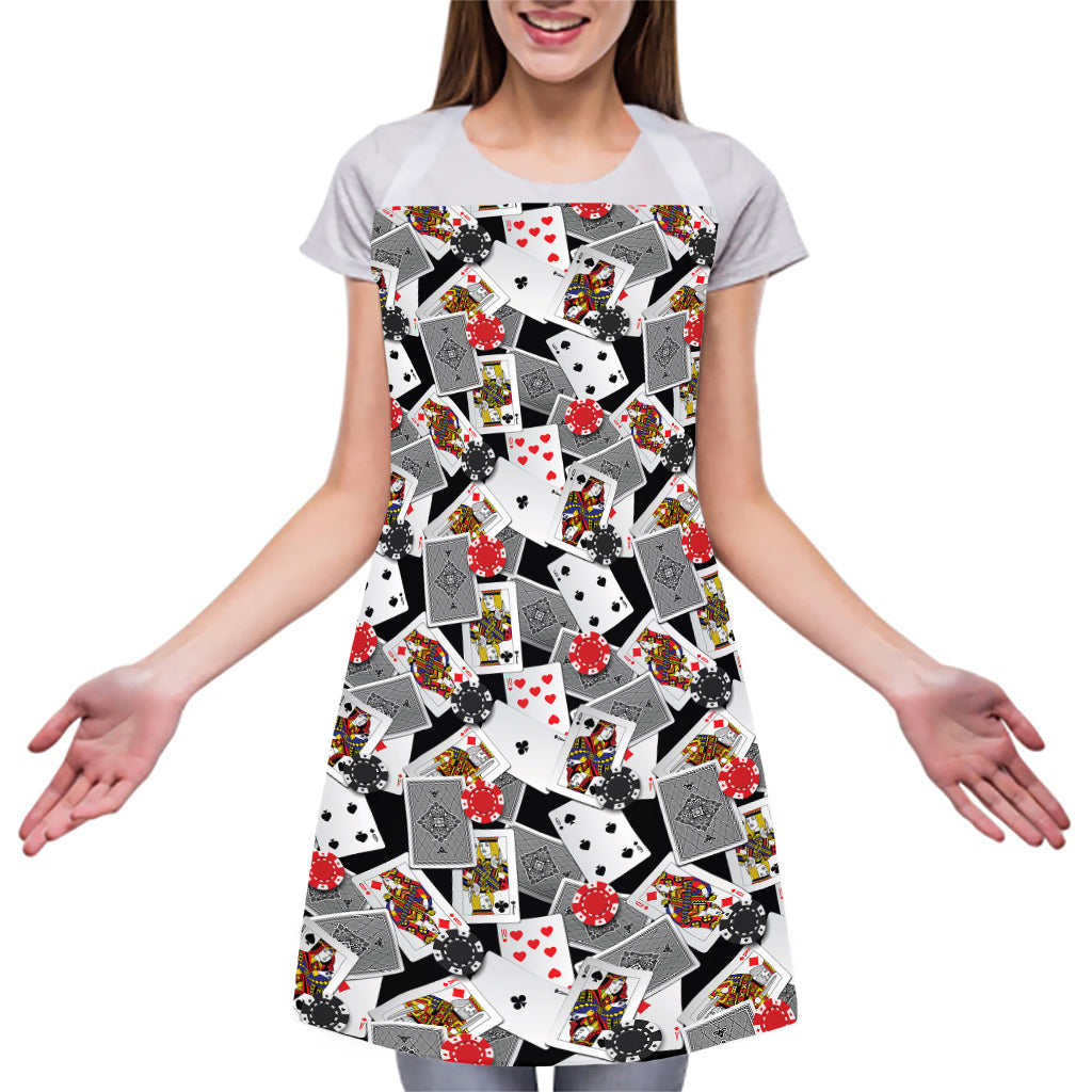 Casino Card And Chip Pattern Print Adjustable Apron