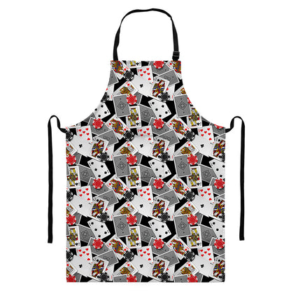 Casino Card And Chip Pattern Print Bib Apron With Pocket