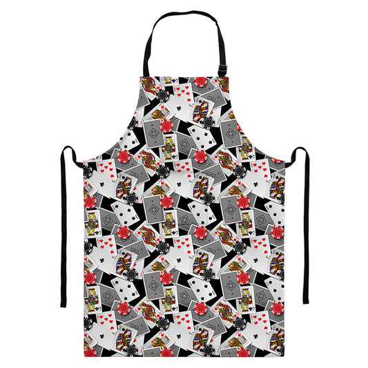 Casino Card And Chip Pattern Print Bib Apron With Pocket