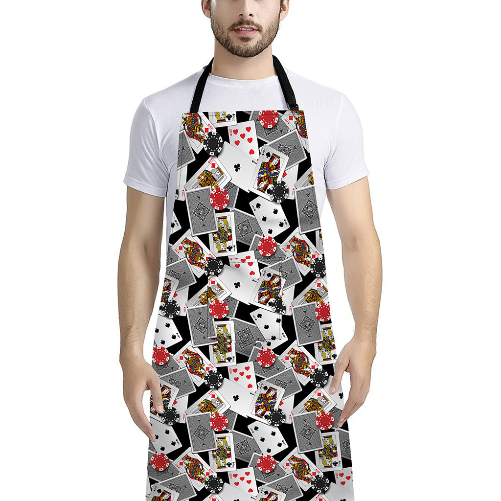 Casino Card And Chip Pattern Print Bib Apron With Pocket
