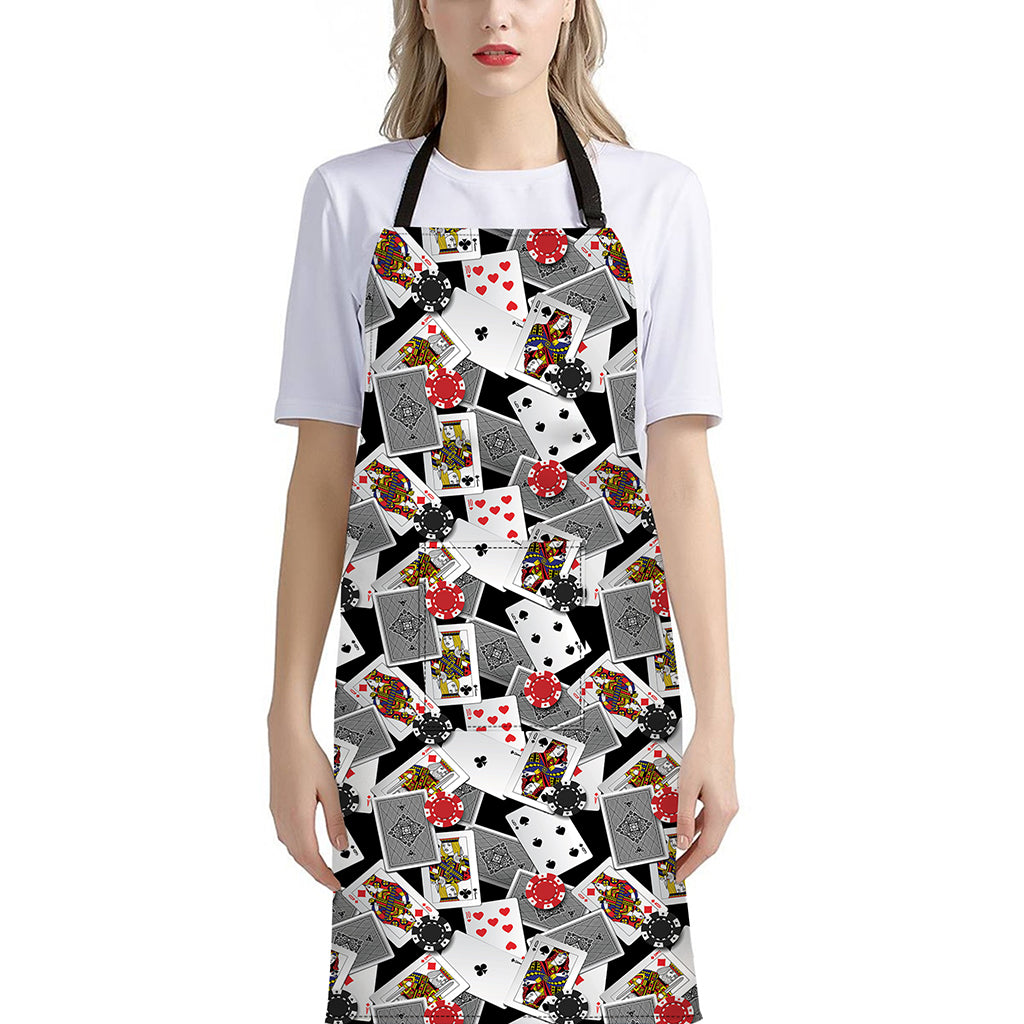 Casino Card And Chip Pattern Print Bib Apron With Pocket