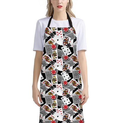 Casino Card And Chip Pattern Print Bib Apron With Pocket