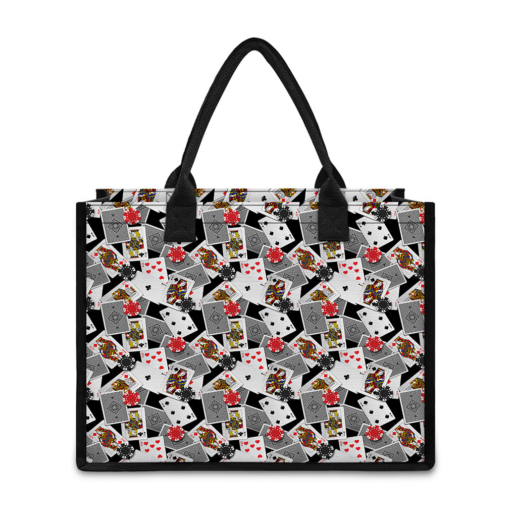 Casino Card And Chip Pattern Print Canvas Tote Bag
