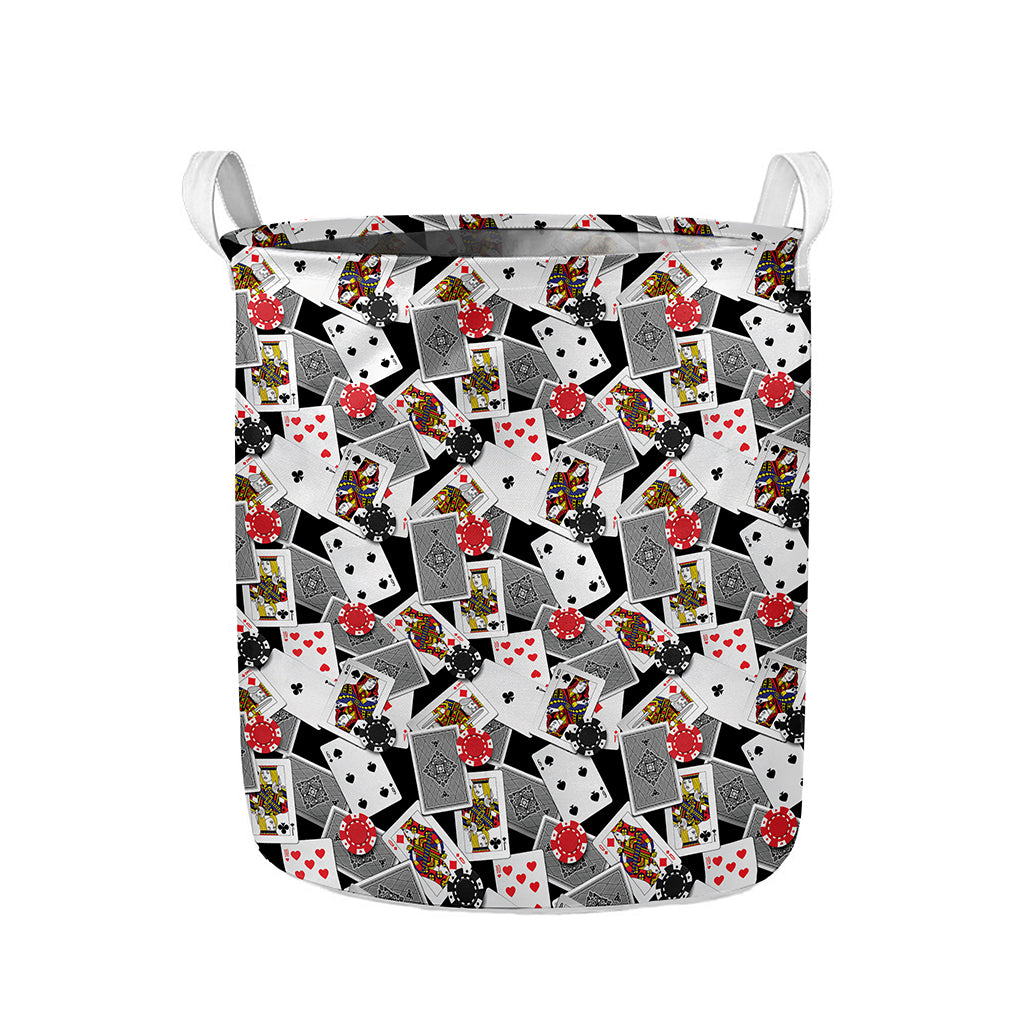 Casino Card And Chip Pattern Print Collapsible Laundry Basket