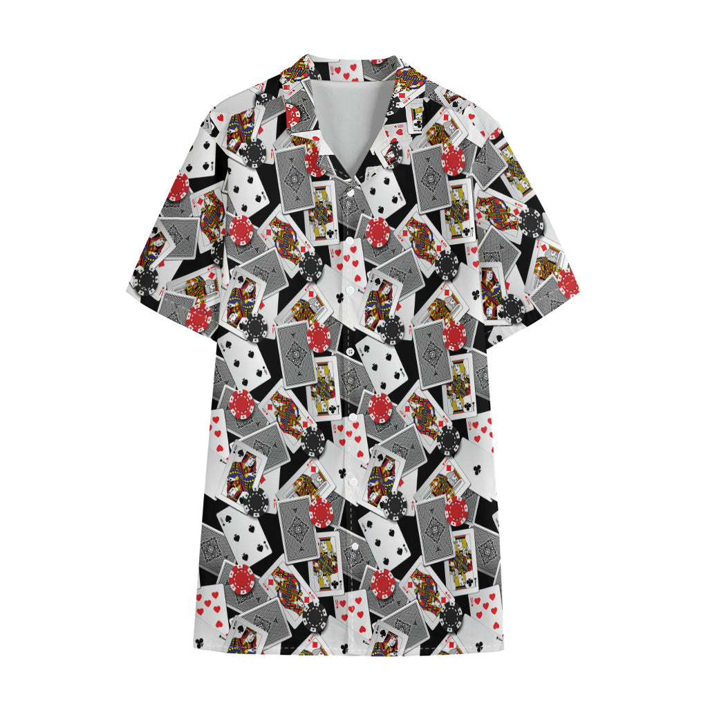 Casino Card And Chip Pattern Print Cotton Hawaiian Shirt