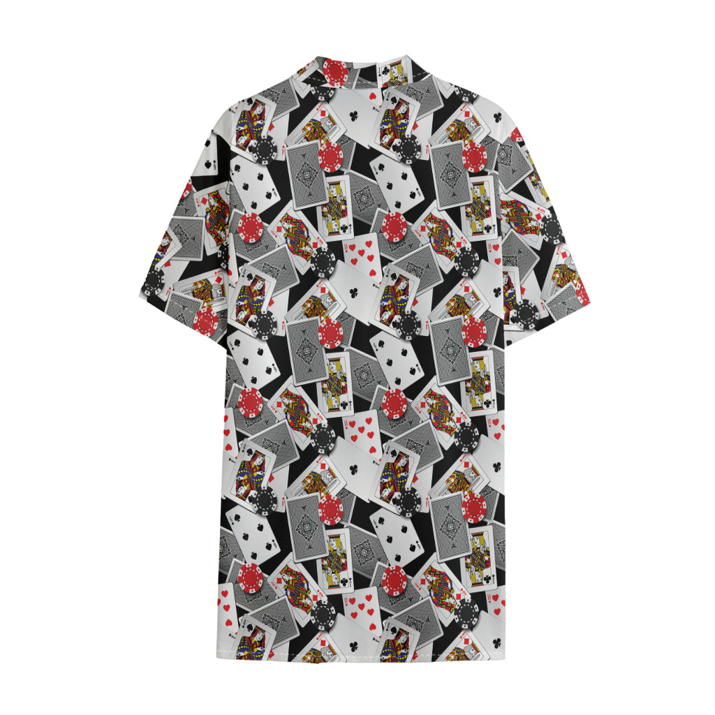 Casino Card And Chip Pattern Print Cotton Hawaiian Shirt