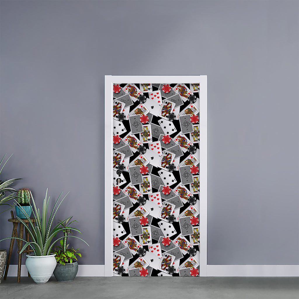 Casino Card And Chip Pattern Print Door Sticker