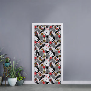 Casino Card And Chip Pattern Print Door Sticker