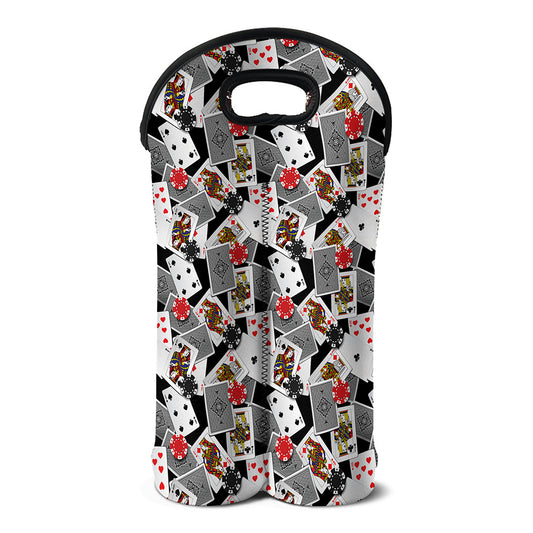 Casino Card And Chip Pattern Print Double Neoprene Wine Tote