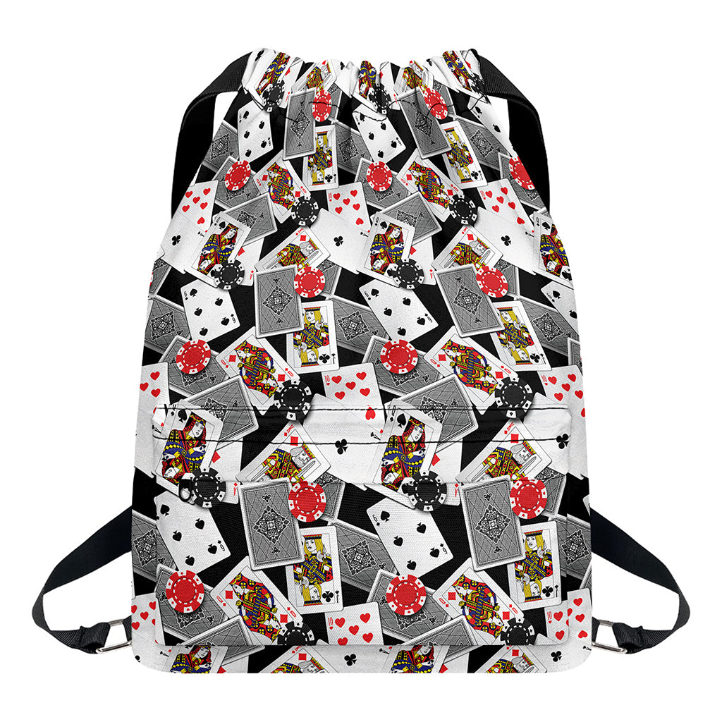 Casino Card And Chip Pattern Print Drawstring Backpack