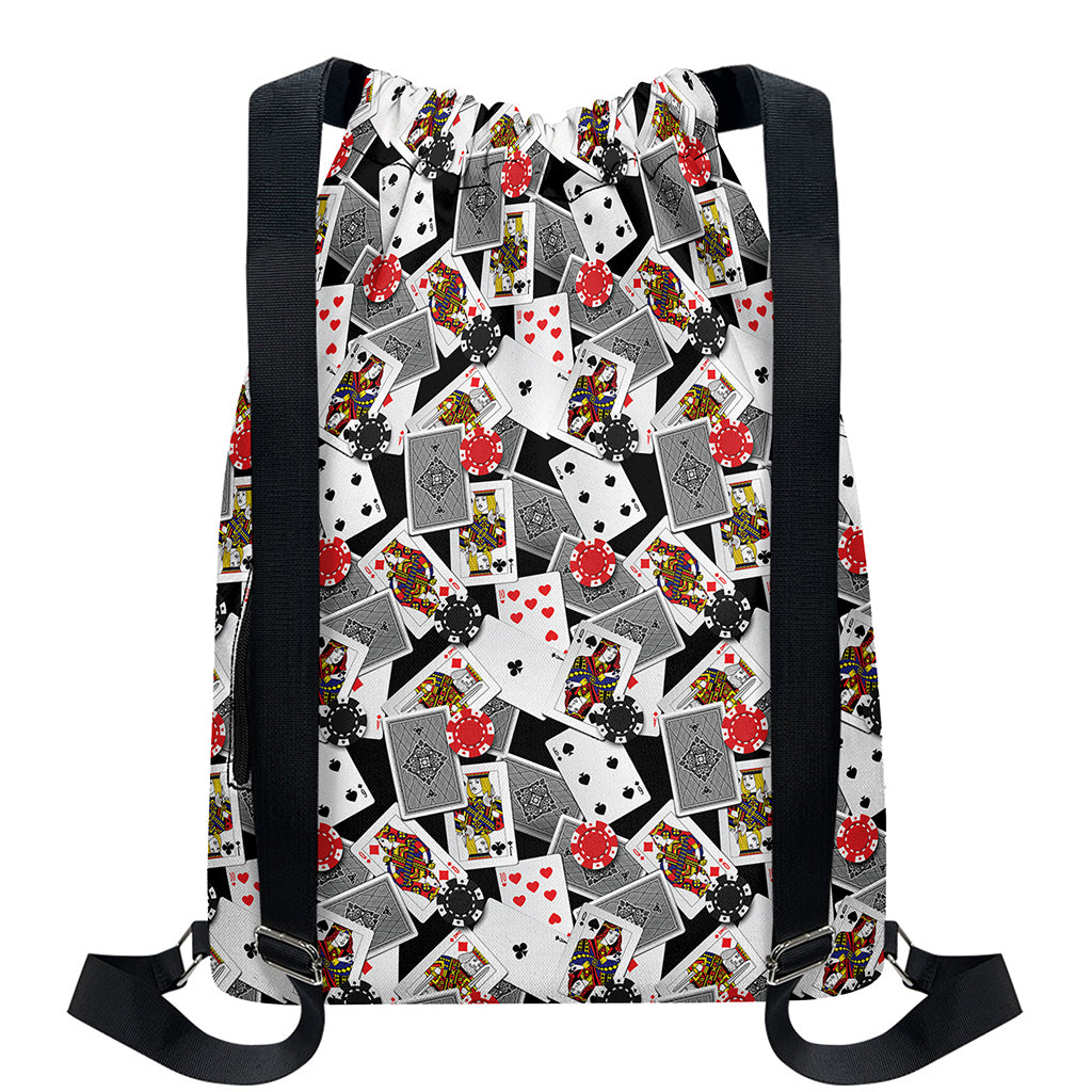 Casino Card And Chip Pattern Print Drawstring Backpack