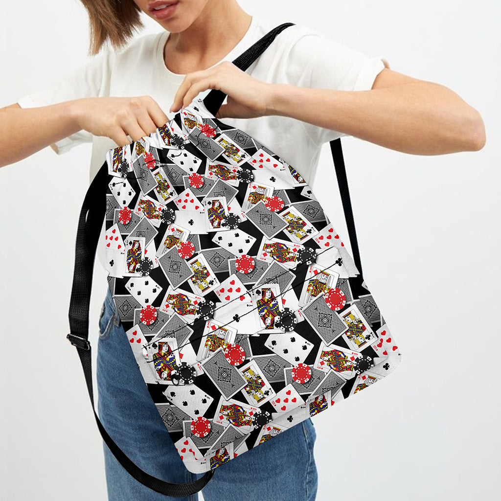 Casino Card And Chip Pattern Print Drawstring Backpack