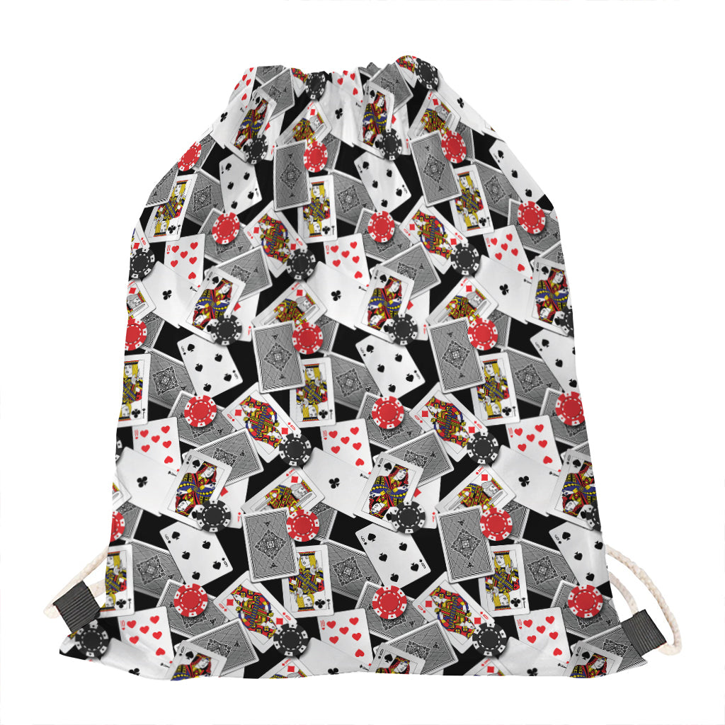 Casino Card And Chip Pattern Print Drawstring Bag