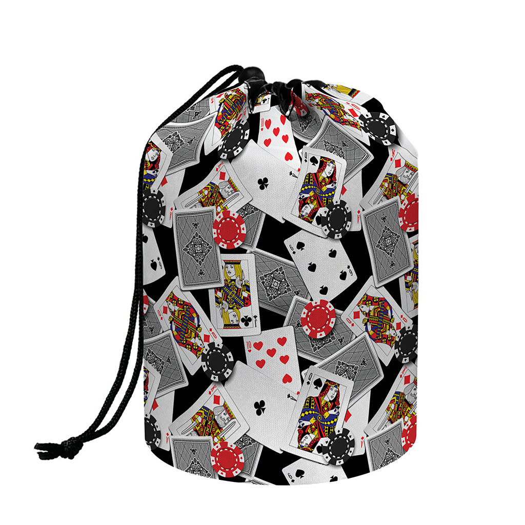 Casino Card And Chip Pattern Print Drawstring Makeup Bag