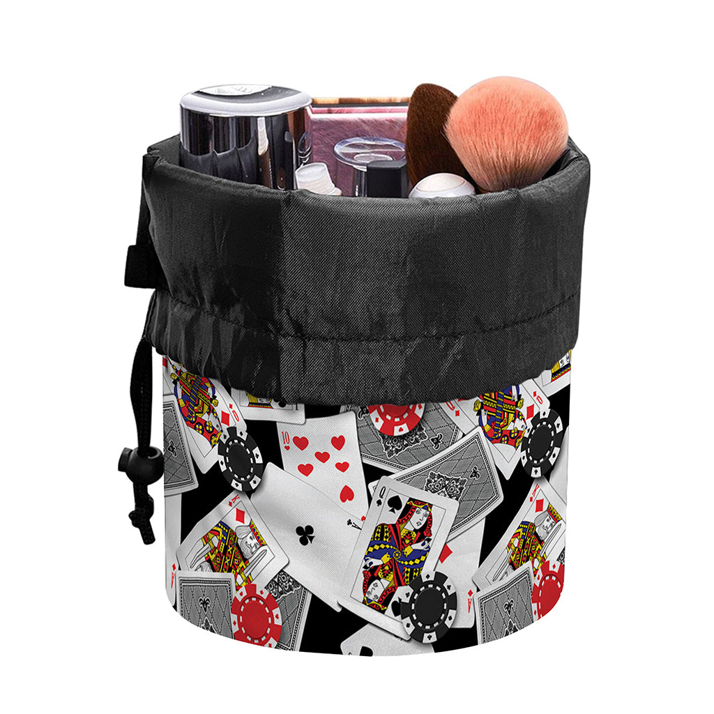 Casino Card And Chip Pattern Print Drawstring Makeup Bag