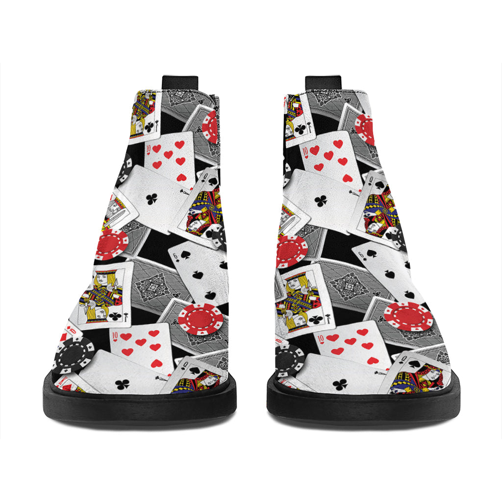 Casino Card And Chip Pattern Print Flat Ankle Boots