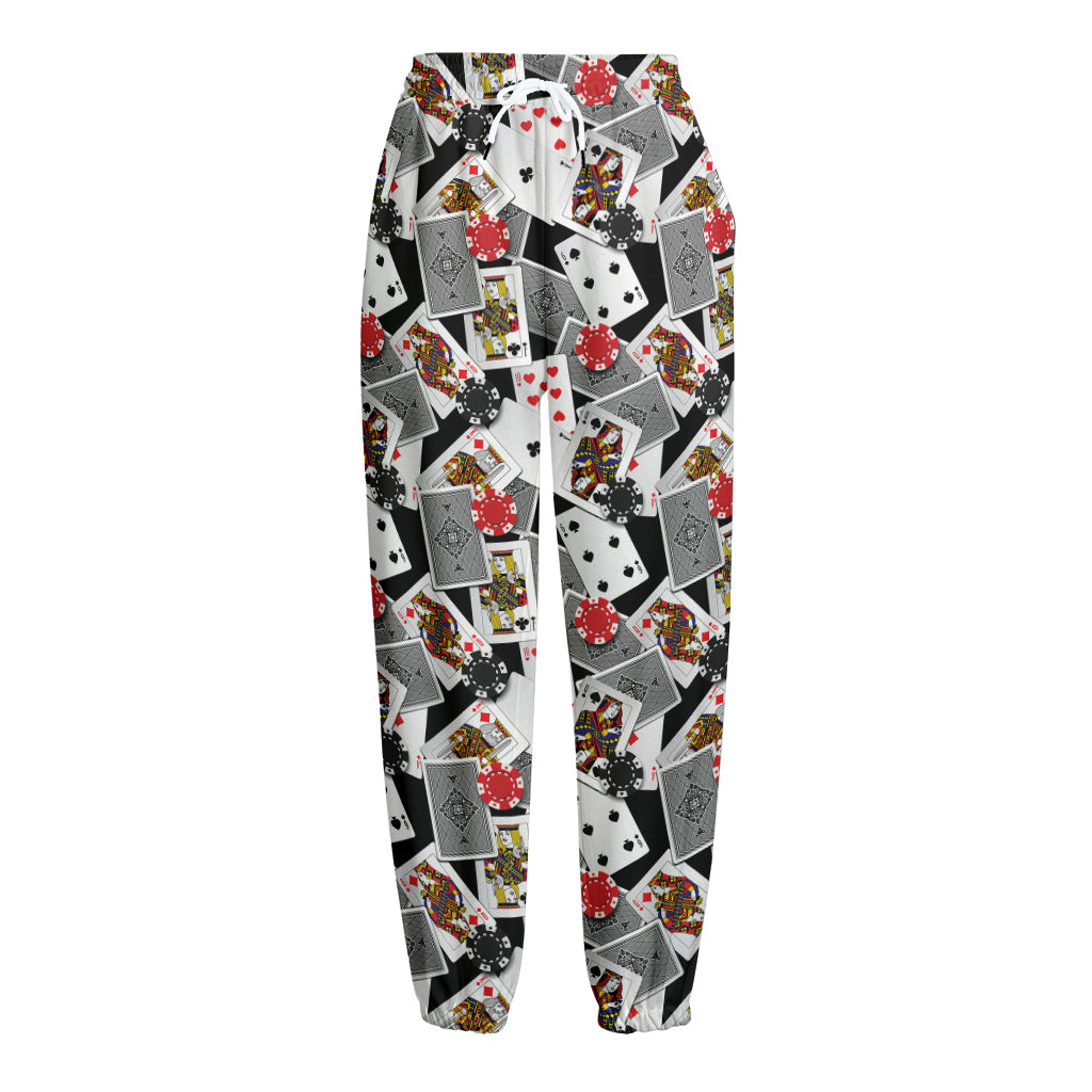 Casino Card And Chip Pattern Print Fleece Lined Knit Pants