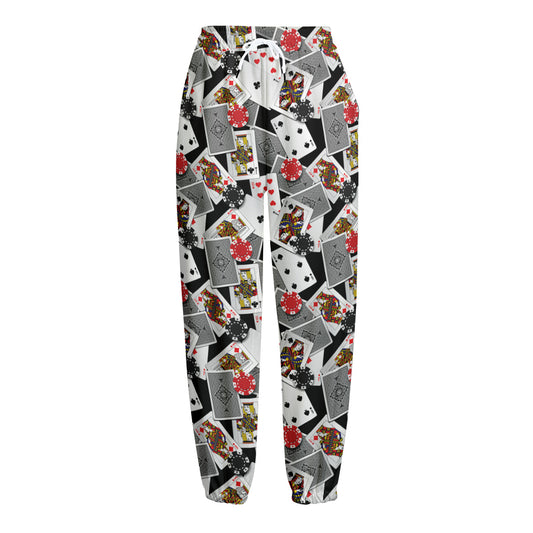 Casino Card And Chip Pattern Print Fleece Lined Knit Pants
