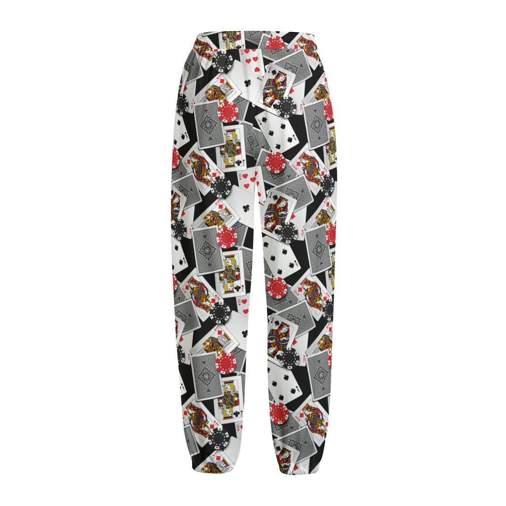 Casino Card And Chip Pattern Print Fleece Lined Knit Pants