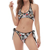 Casino Card And Chip Pattern Print Halter Scoop Tie Side Bikini