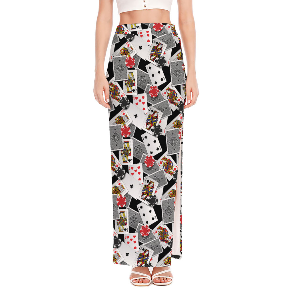 Casino Card And Chip Pattern Print High Slit Maxi Skirt