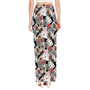 Casino Card And Chip Pattern Print High Slit Maxi Skirt