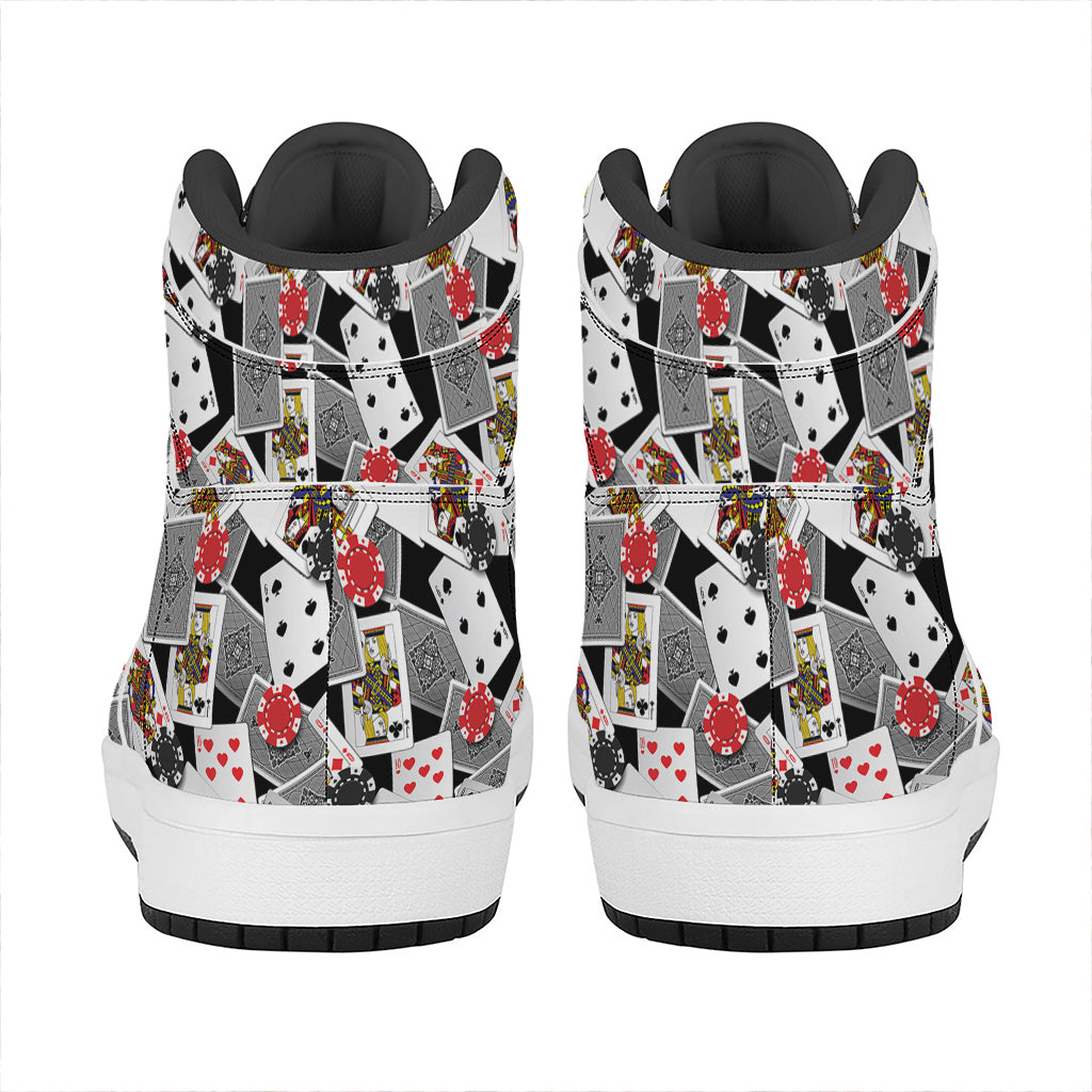 Casino Card And Chip Pattern Print High Top Leather Sneakers