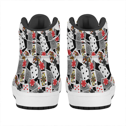 Casino Card And Chip Pattern Print High Top Leather Sneakers