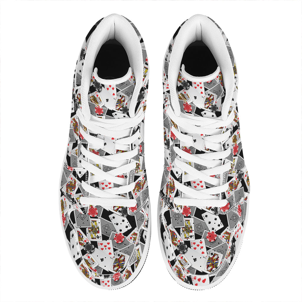 Casino Card And Chip Pattern Print High Top Leather Sneakers