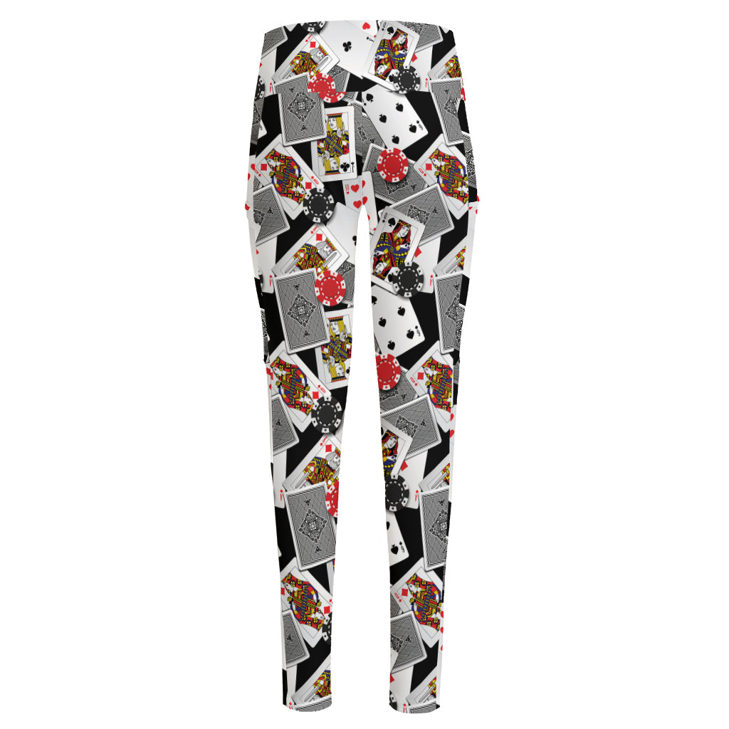 Casino Card And Chip Pattern Print High-Waisted Pocket Leggings