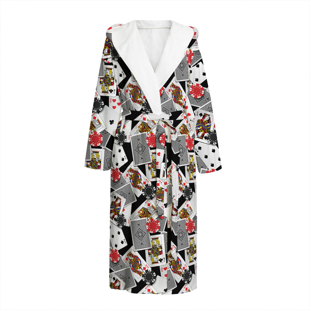 Casino Card And Chip Pattern Print Hooded Bathrobe