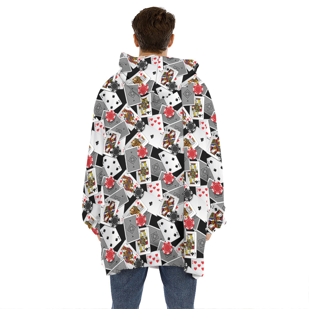 Casino Card And Chip Pattern Print Hoodie Blanket