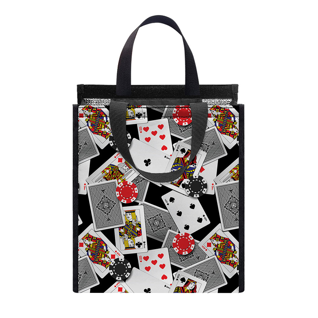 Casino Card And Chip Pattern Print Insulated Lunch Tote