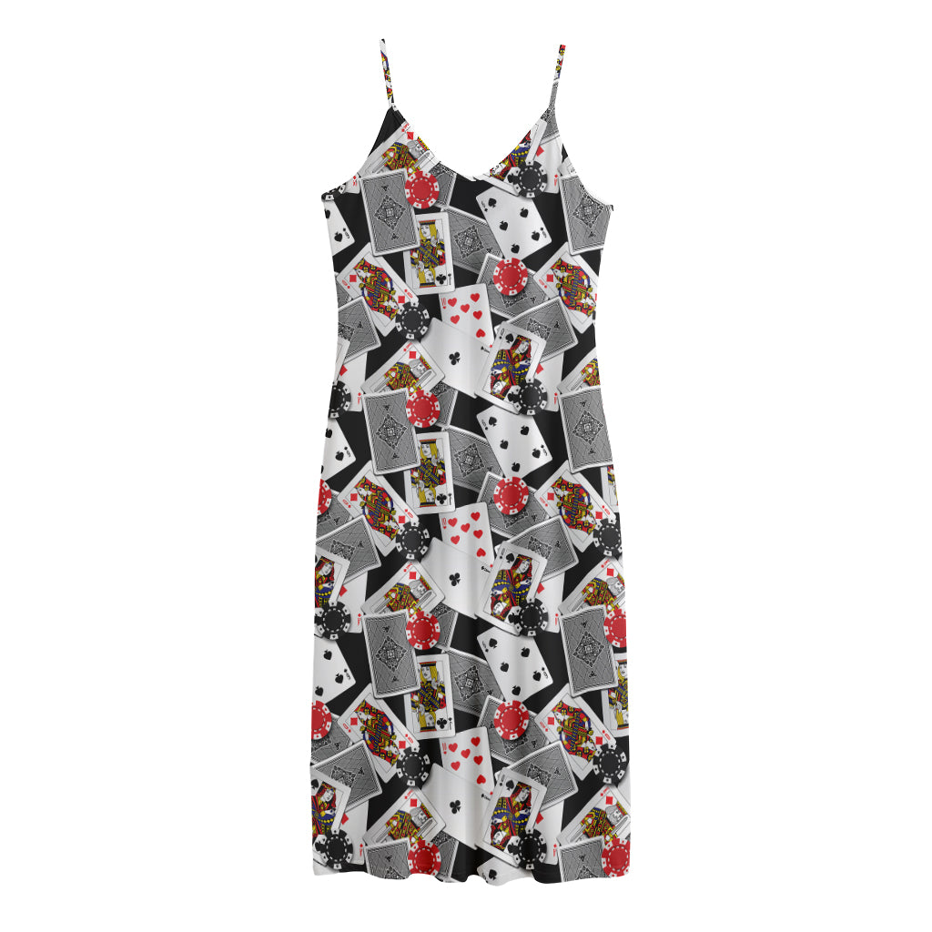 Casino Card And Chip Pattern Print Jersey Midi Cami Dress