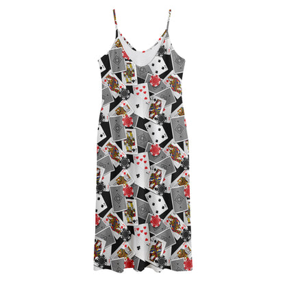 Casino Card And Chip Pattern Print Jersey Midi Cami Dress