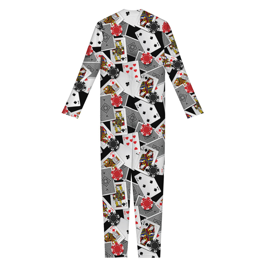 Casino Card And Chip Pattern Print Jumpsuit